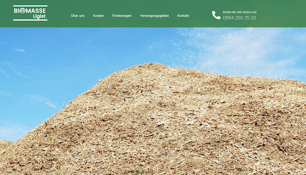 Großer Haufen Holzchips vor blauem Himmel.